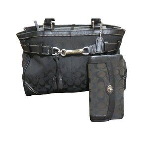 Coach 2008 Hampton Signature C Jacquard black Tote with matching long wallet